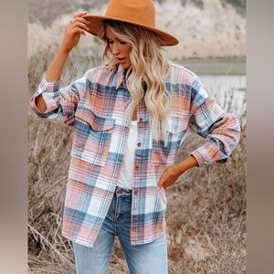 Vici Pink Plaid Shacket Sz Small